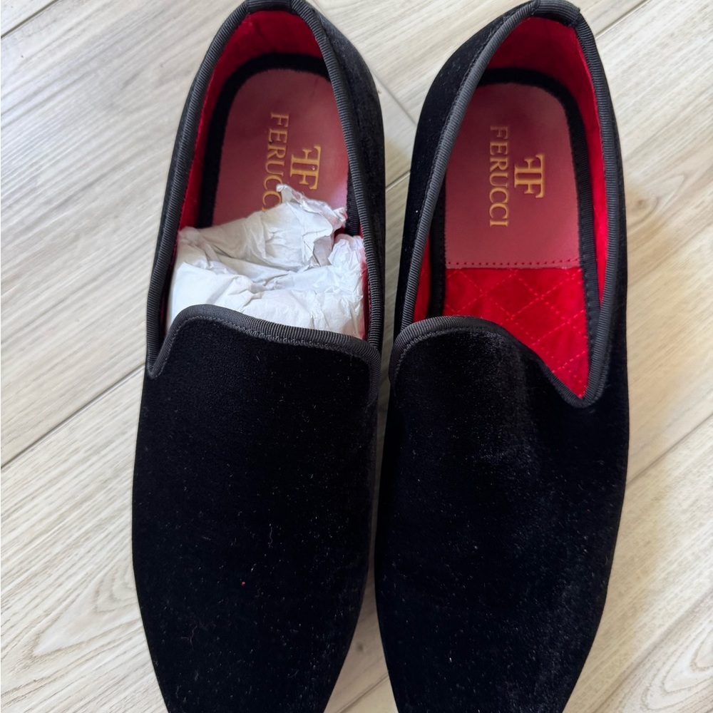 FERUCCI PLAIN BLACK VELVET SQUARE TOE LOAFER SIZE 11 PROM WEDDING SHOES